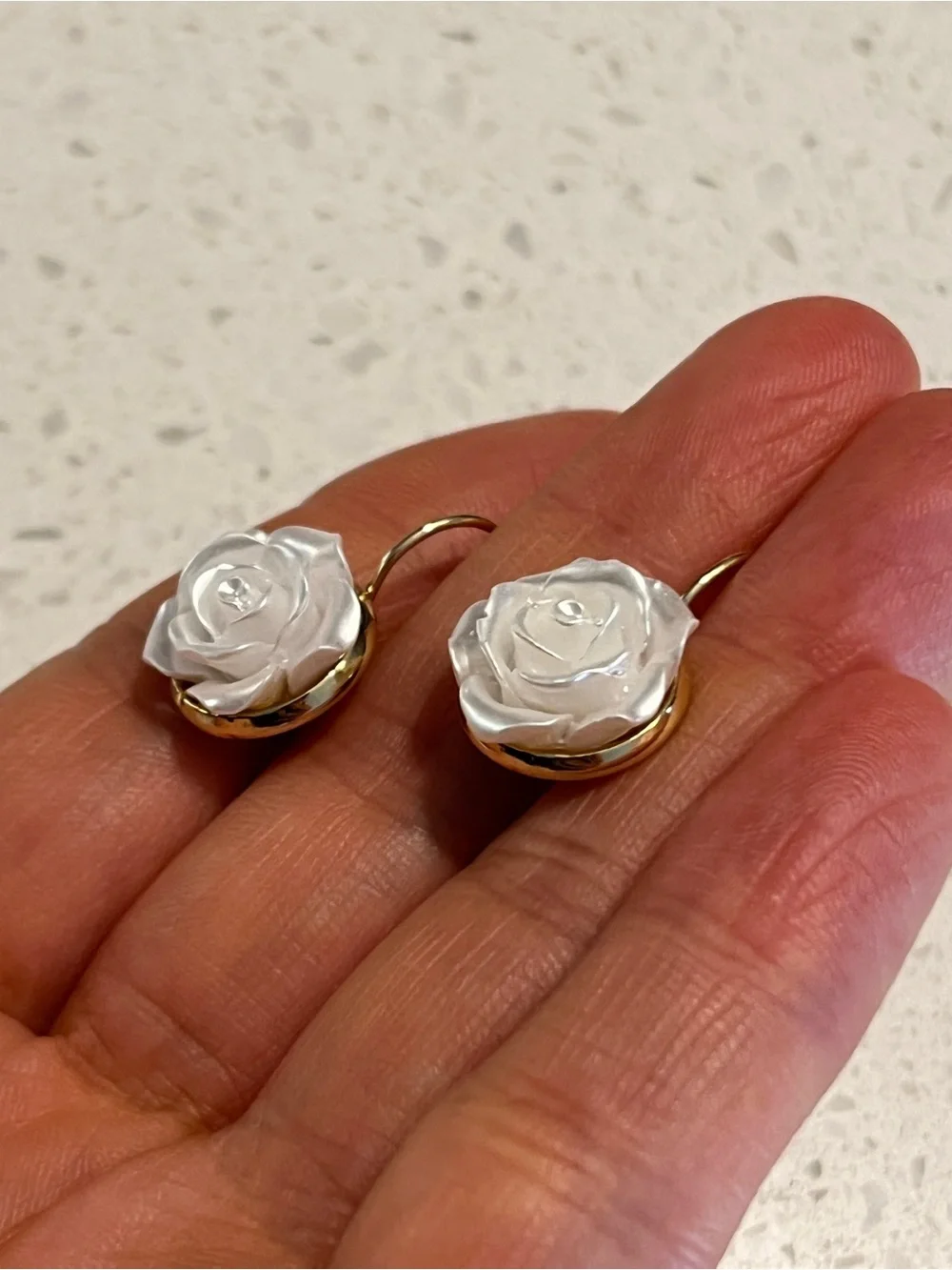 White French Pearl Camellia Flower Earrings